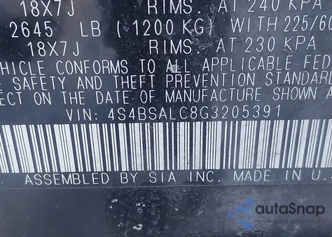 2016 Subaru Outback 2.5I Limited from USA, damaged, VIN 4S4BSALC8G3205391